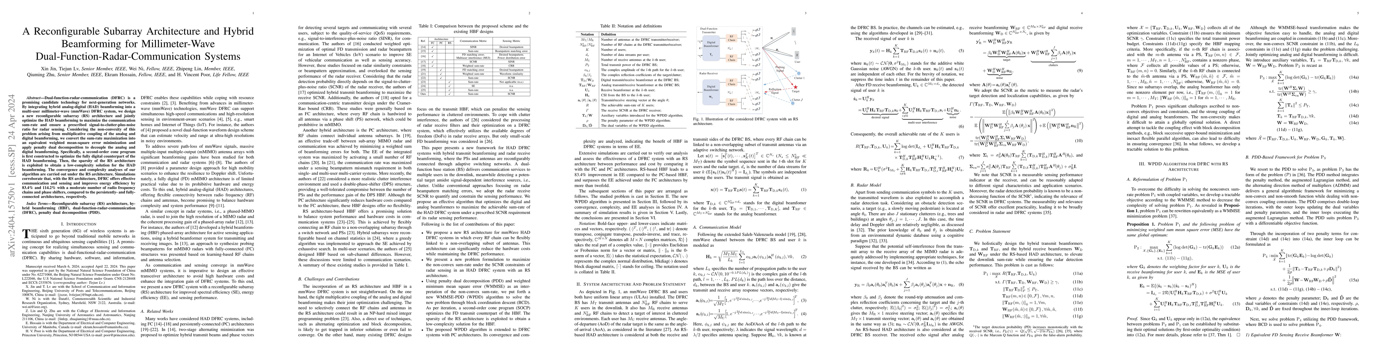 Thumbnail for A Reconfigurable Subarray Architecture and Hybrid Beamforming for
  Millimeter-Wave Dual-Function-Radar-Communication Systems