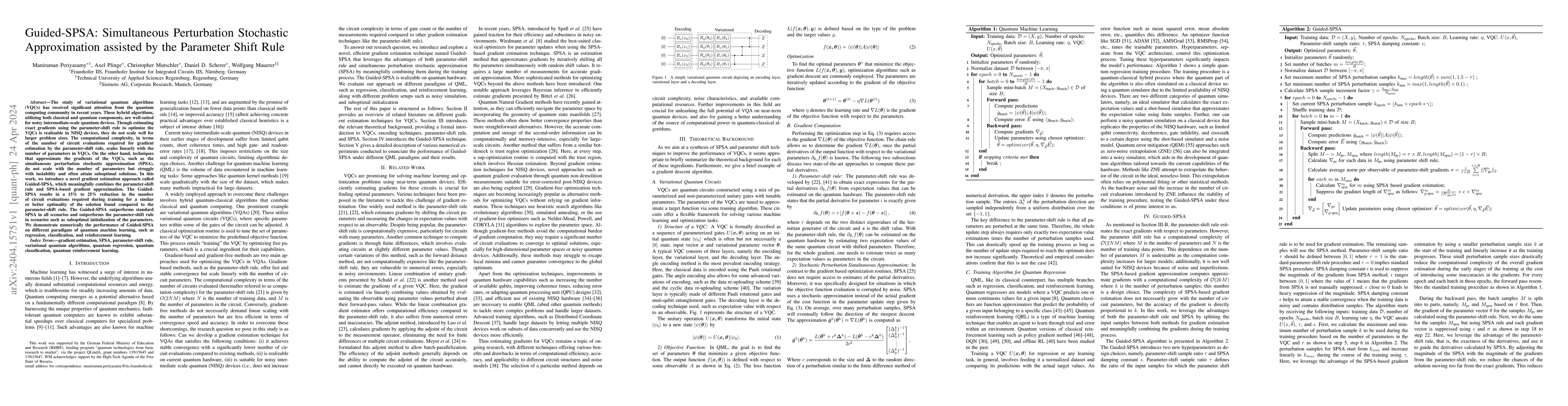 Thumbnail for Guided-SPSA: Simultaneous Perturbation Stochastic Approximation assisted
  by the Parameter Shift Rule
