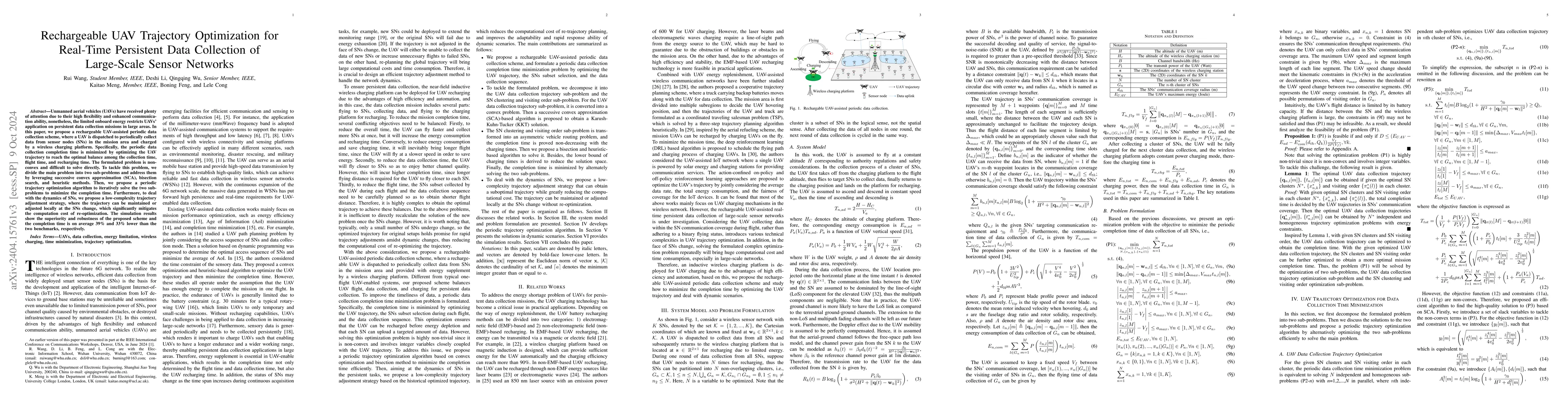 Thumbnail for Rechargeable UAV Trajectory Optimization for Real-Time Persistent Data
  Collection of Large-Scale Sensor Networks
