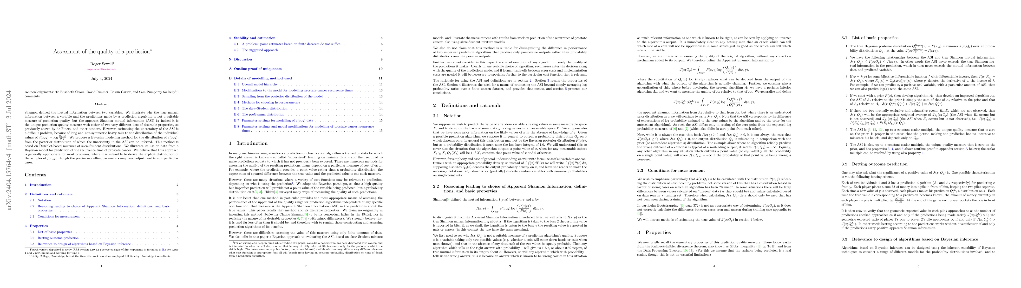Thumbnail for Assessment of the quality of a prediction