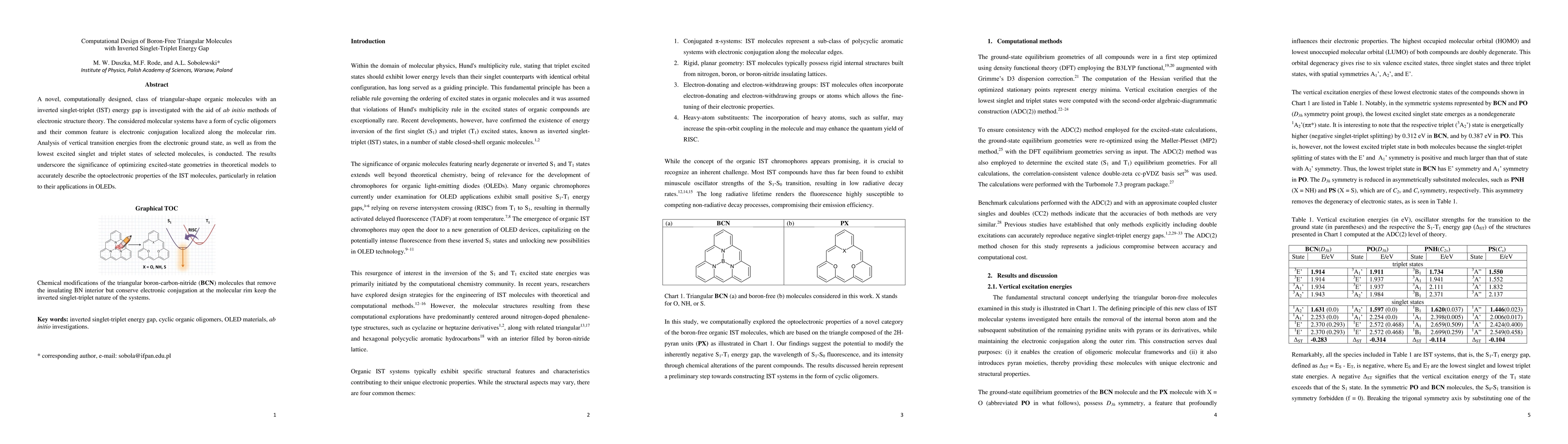 Thumbnail for Computational Design of Boron-Free Triangular Molecules with Inverted
  Singlet-Triplet Energy Gap