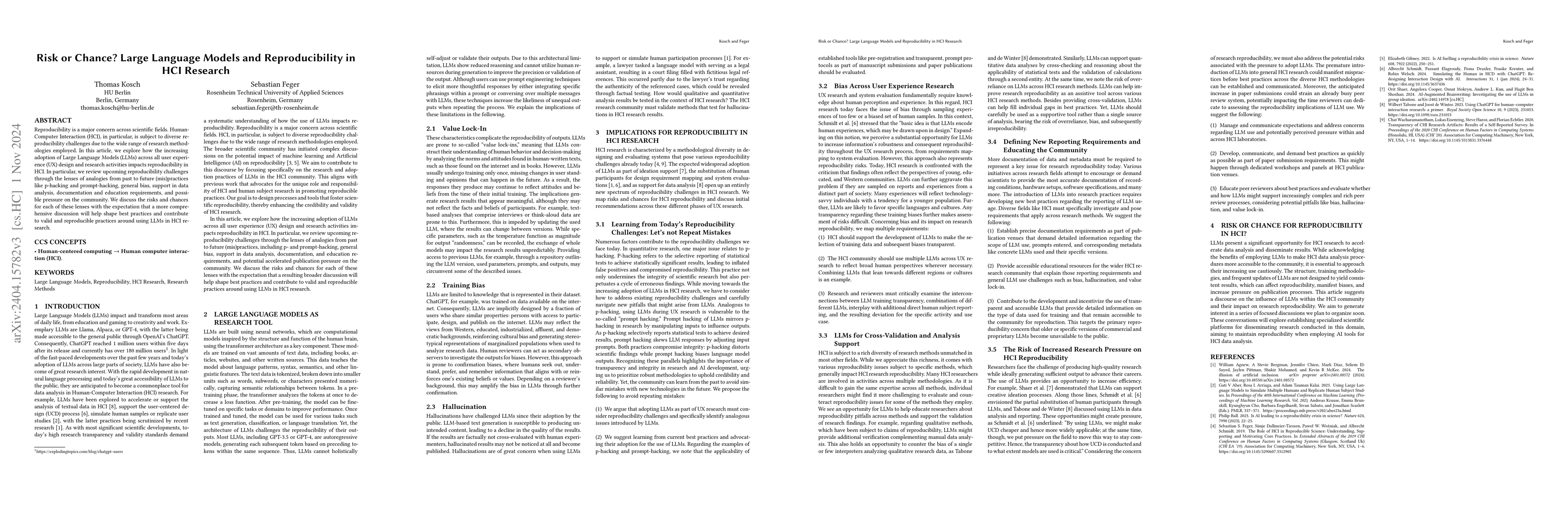 Thumbnail for Risk or Chance? Large Language Models and Reproducibility in
  Human-Computer Interaction Research