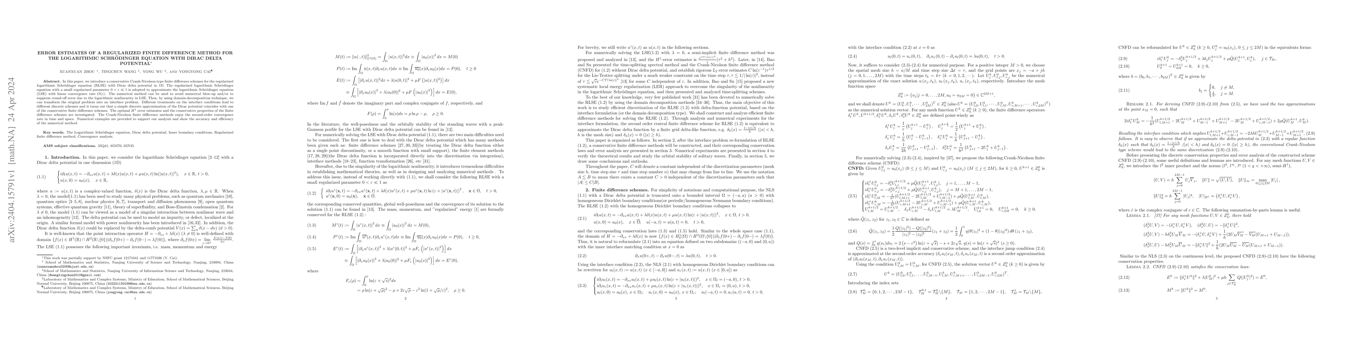 Thumbnail for Error estimates of a regularized finite difference method for the
  Logarithmic Schr\"{o}dinger equation with Dirac delta potential