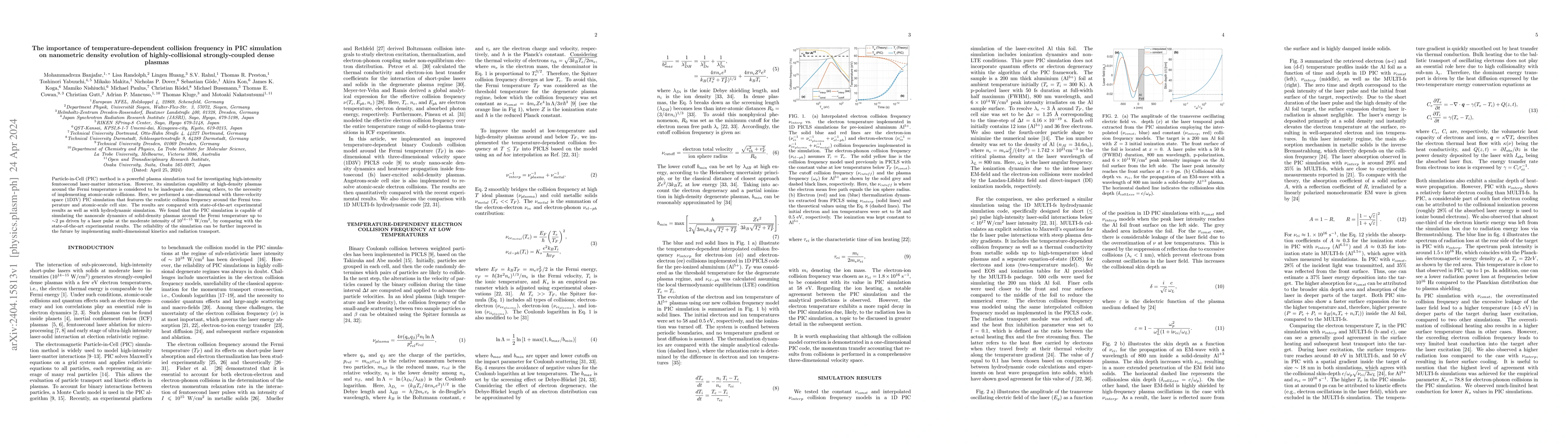 Thumbnail for The importance of temperature-dependent collision frequency in PIC
  simulation on nanometric density evolution of highly-collisional
  strongly-coupled dense plasmas