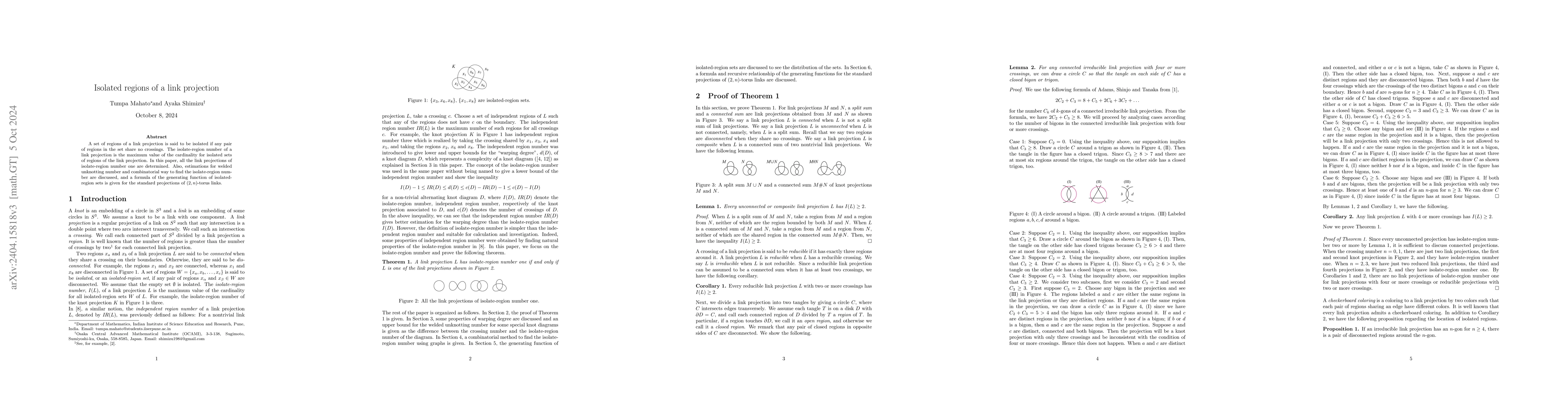Thumbnail for Isolated regions of a link projection