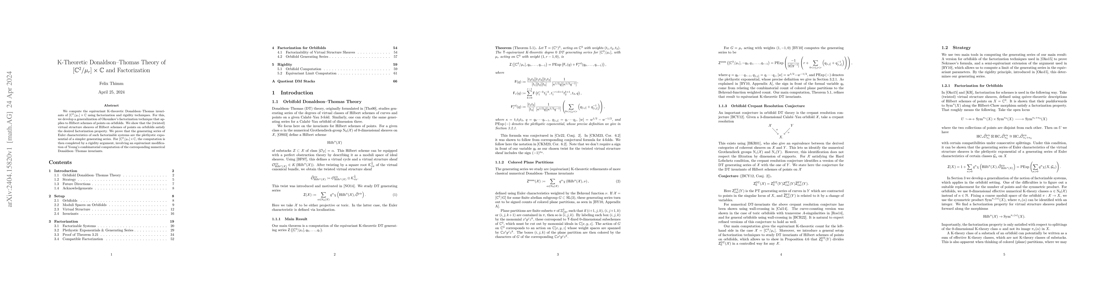 Thumbnail for K-Theoretic Donaldson-Thomas Theory of
  $[\mathbb{C}^2/\mu_r]\times\mathbb{C}$ and Factorization