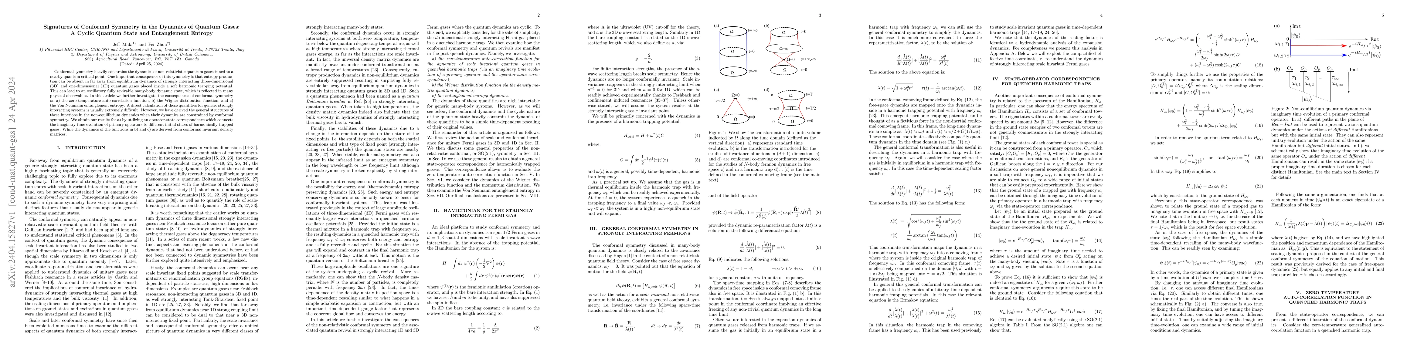 Thumbnail for Signatures of Conformal Symmetry in the Dynamics of Quantum Gases: A
  Cyclic Quantum State and Entanglement Entropy