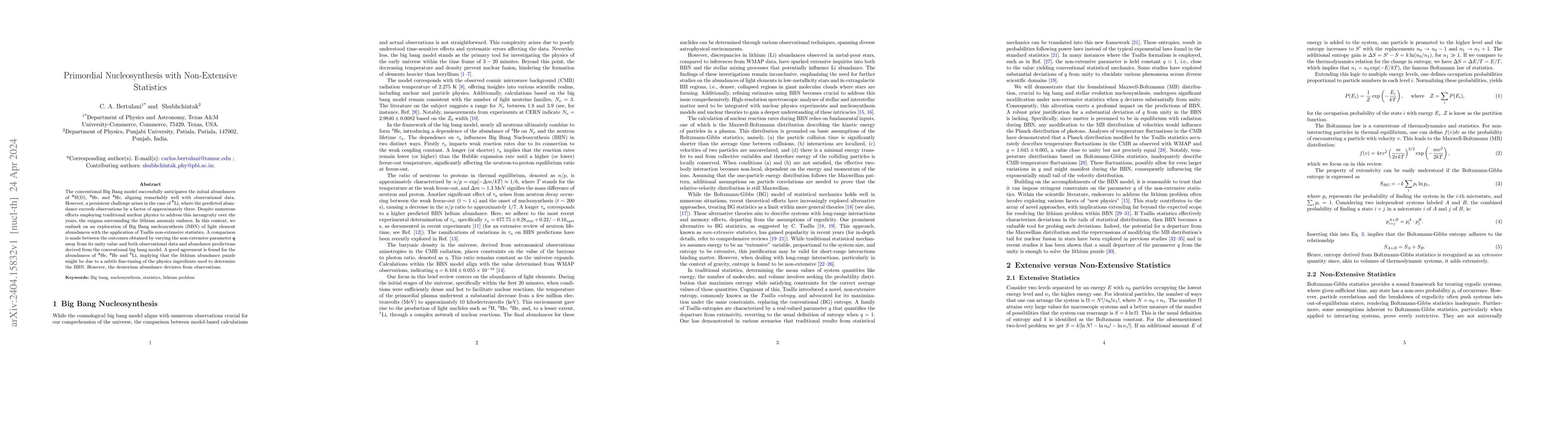 Thumbnail for Primordial Nucleosynthesis with Non-Extensive Statistics