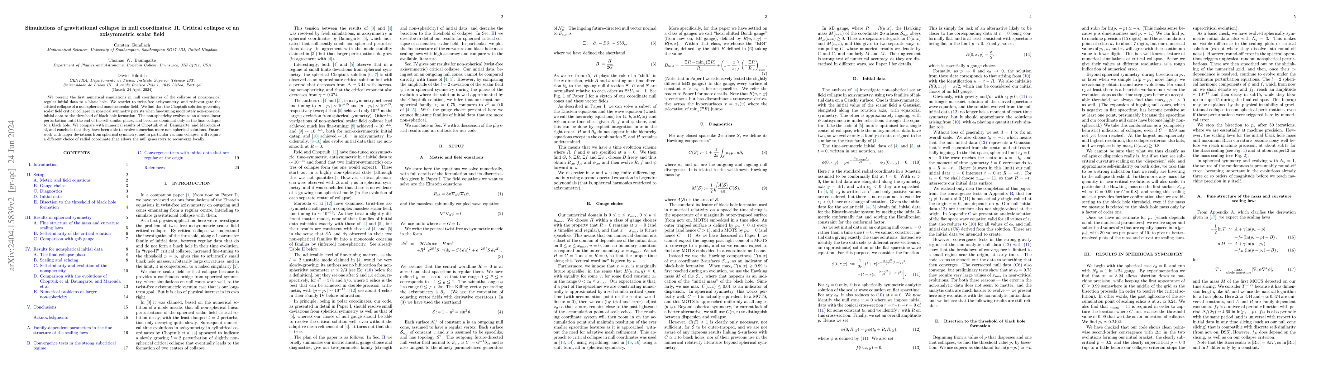 Thumbnail for Simulations of gravitational collapse in null coordinates: II. Critical
  collapse of an axisymmetric scalar field
