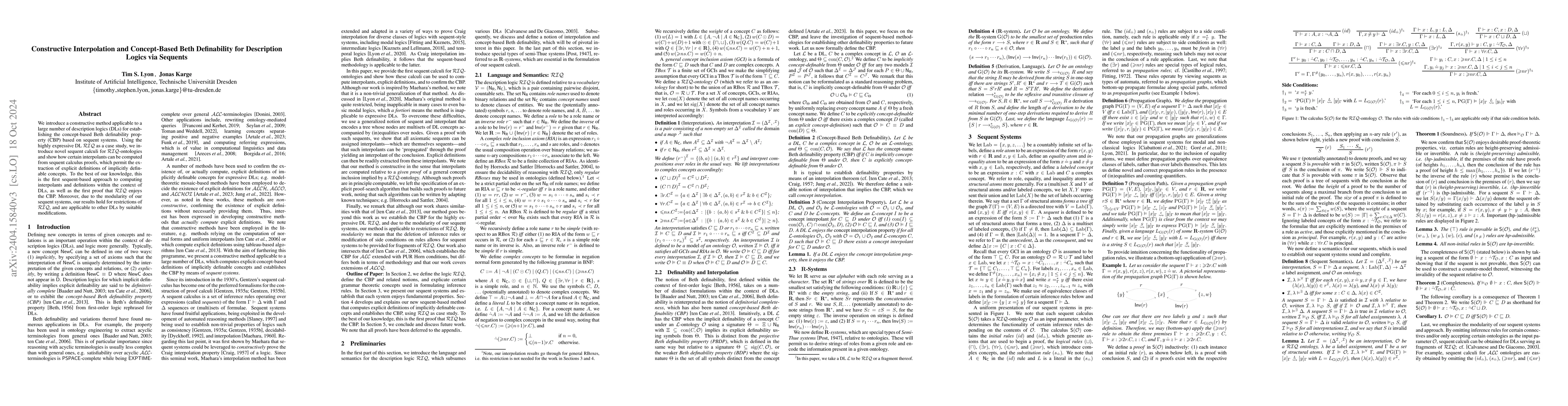 Thumbnail for Constructive Interpolation and Concept-Based Beth Definability for
  Description Logics via Sequents