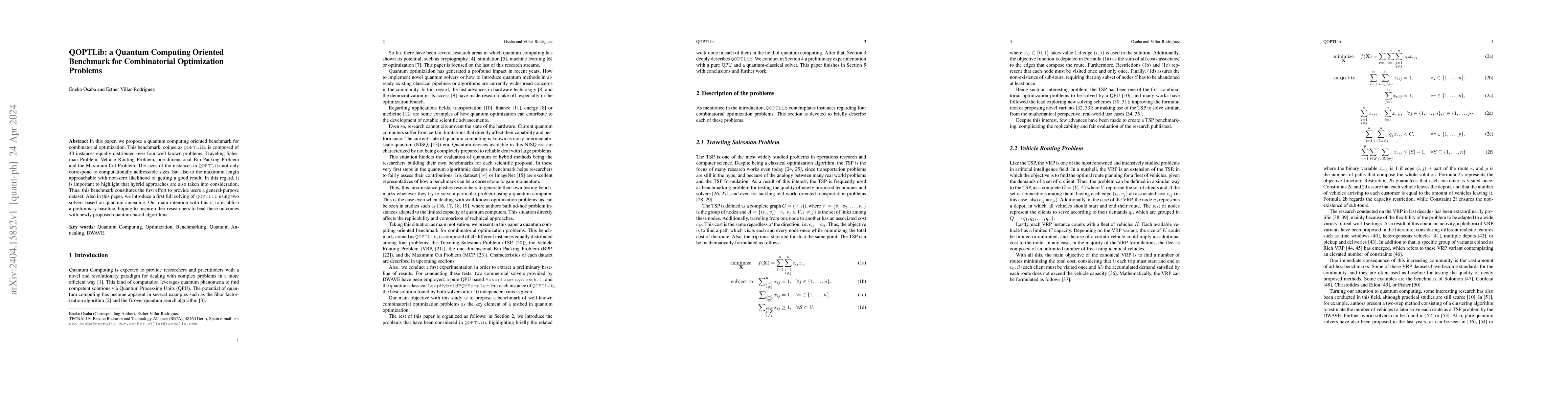 Thumbnail for QOPTLib: a Quantum Computing Oriented Benchmark for Combinatorial
  Optimization Problems