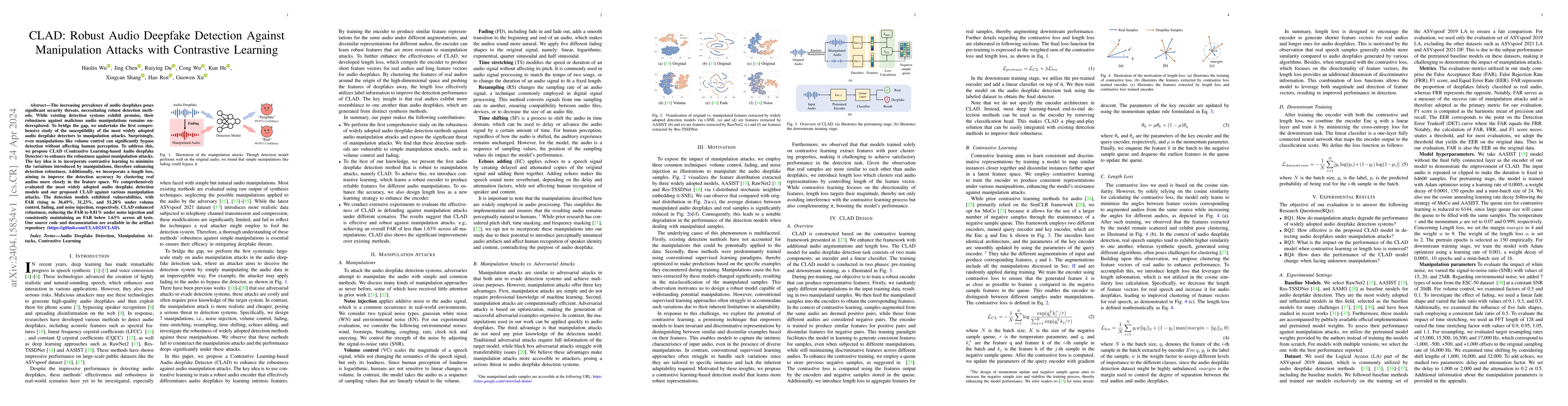 Thumbnail for CLAD: Robust Audio Deepfake Detection Against Manipulation Attacks with
  Contrastive Learning