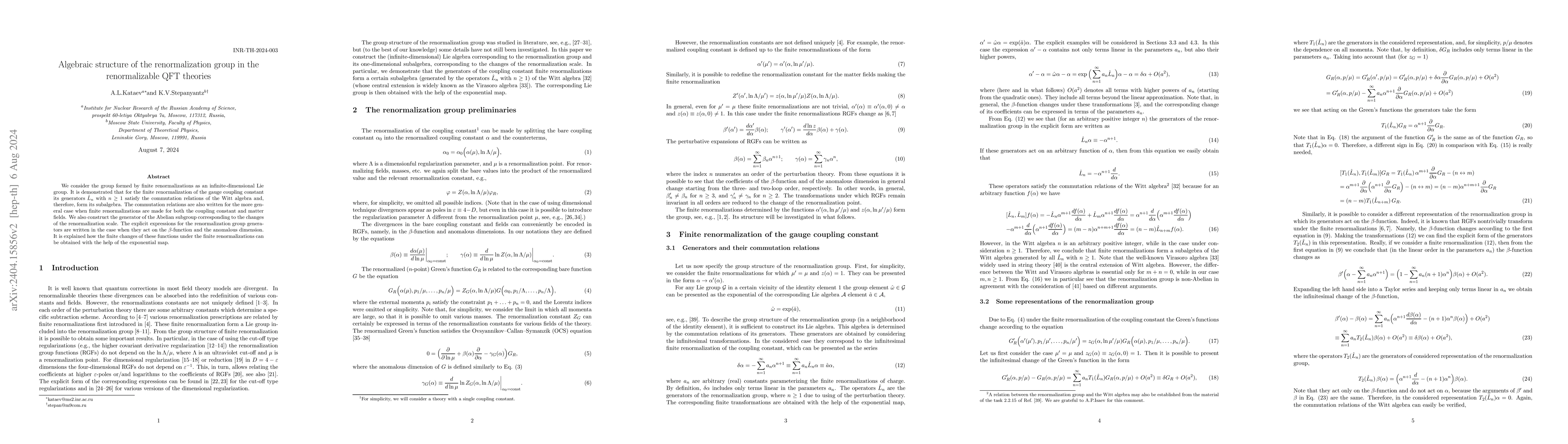 Thumbnail for Algebraic structure of the renormalization group in the renormalizable
  QFT theories
