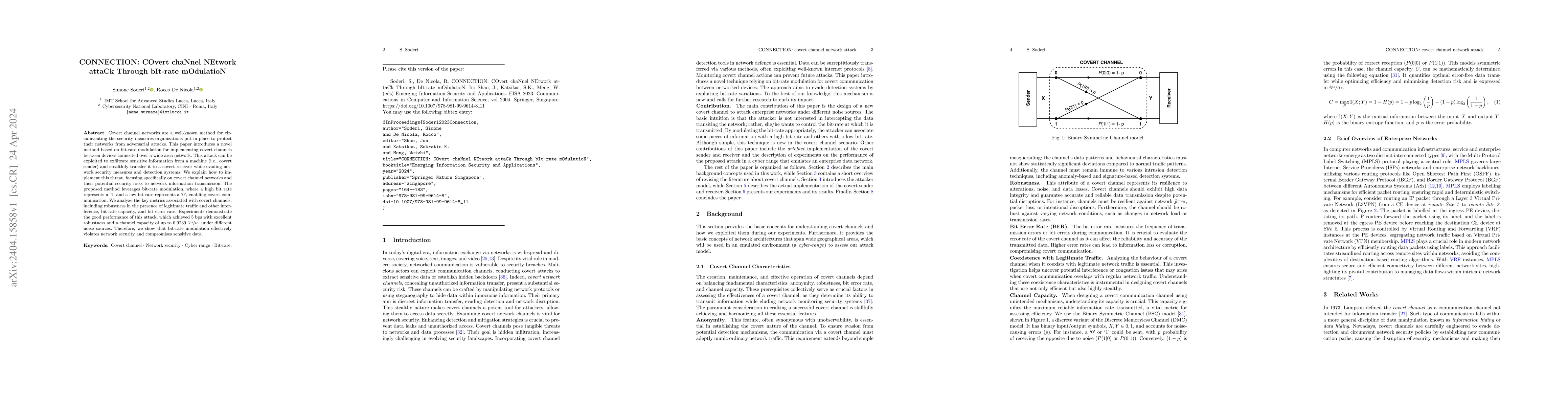 Thumbnail for CONNECTION: COvert chaNnel NEtwork attaCk Through bIt-rate mOdulatioN
