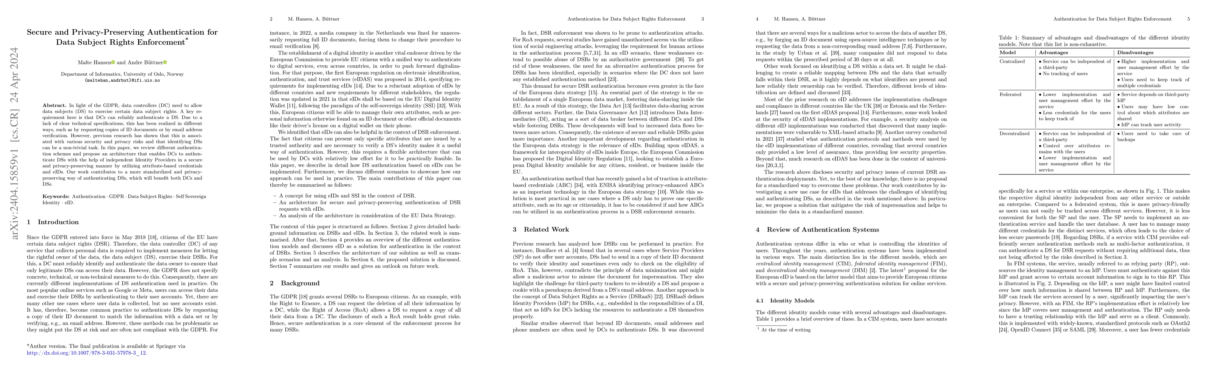 Thumbnail for Secure and Privacy-Preserving Authentication for Data Subject Rights
  Enforcement