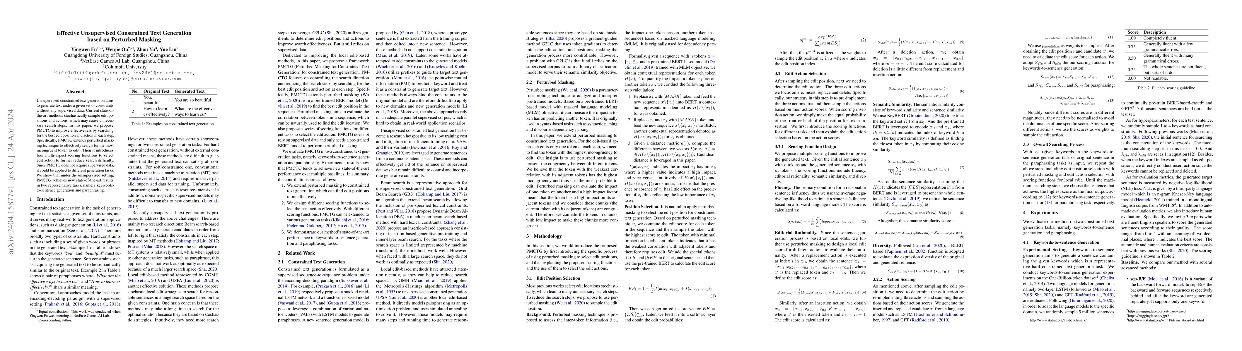 Thumbnail for Effective Unsupervised Constrained Text Generation based on Perturbed
  Masking