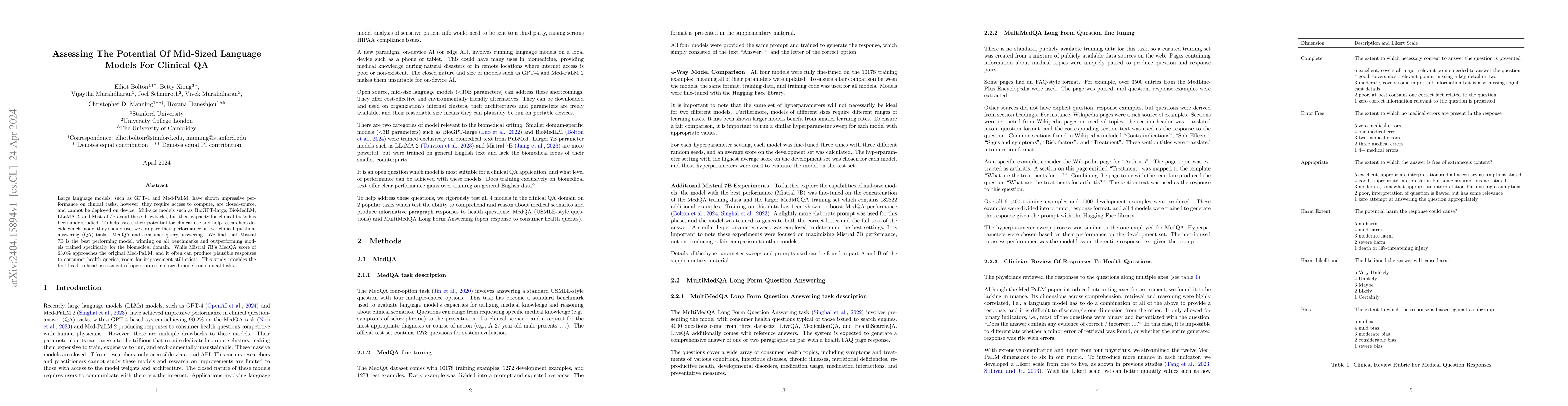 Thumbnail for Assessing The Potential Of Mid-Sized Language Models For Clinical QA