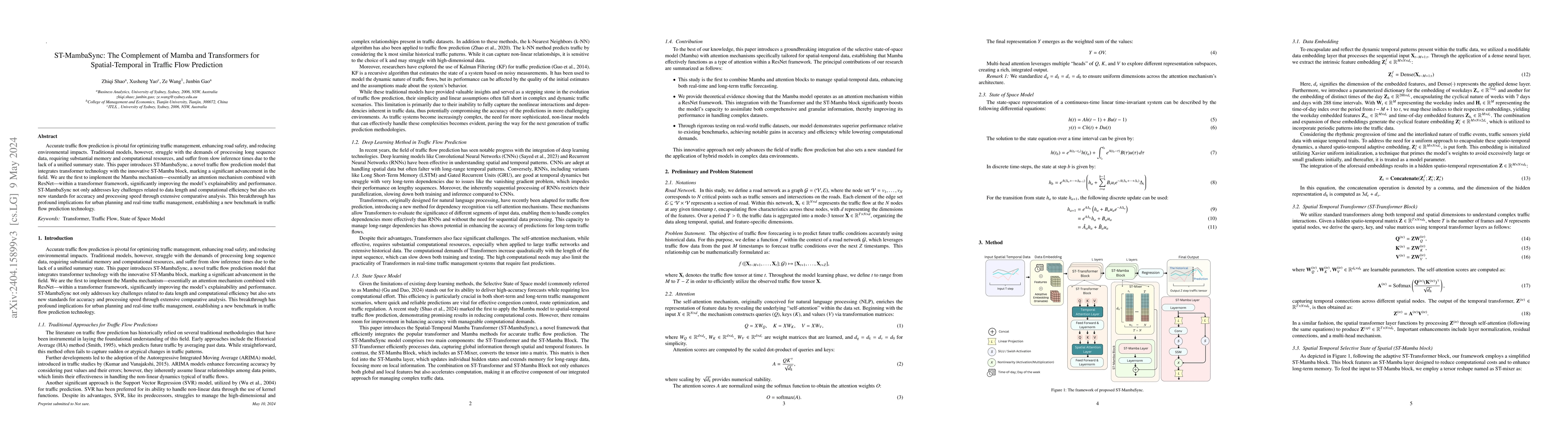 Thumbnail for ST-MambaSync: The Complement of Mamba and Transformers for
  Spatial-Temporal in Traffic Flow Prediction