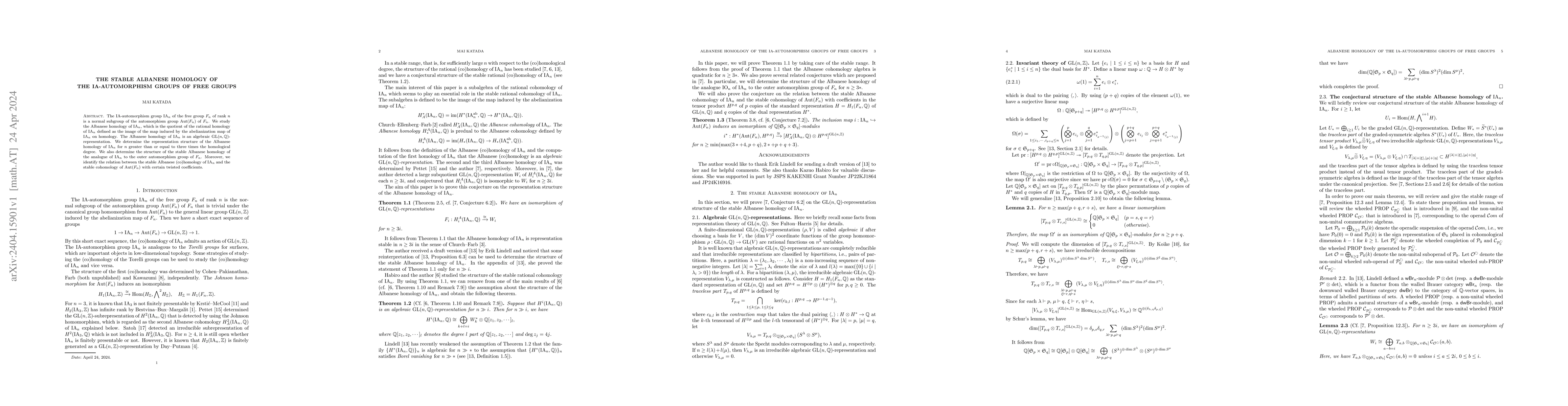 Thumbnail for The stable Albanese homology of the IA-automorphism groups of free
  groups