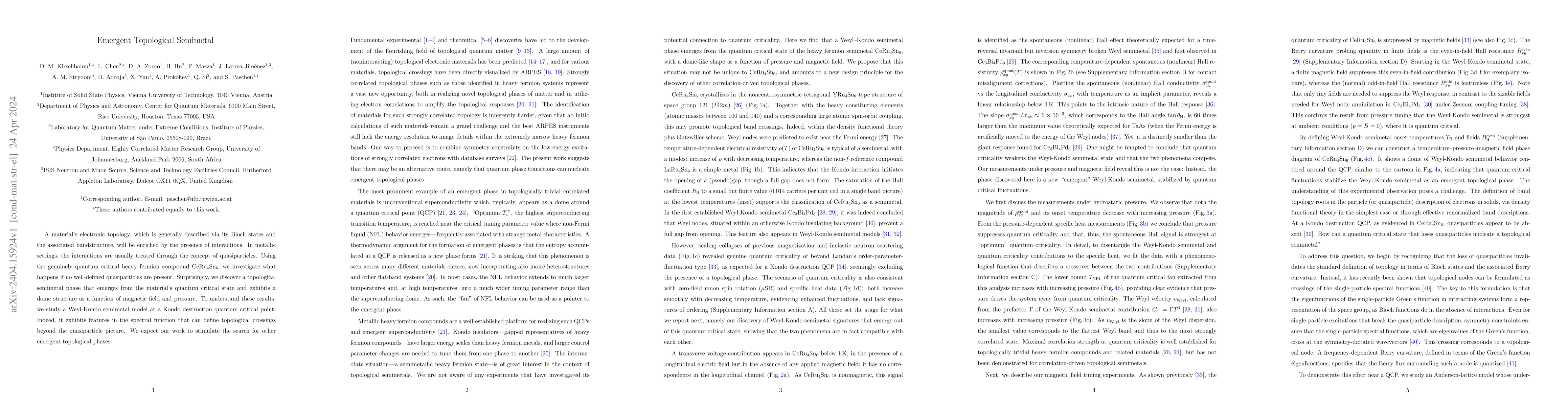 Thumbnail for Emergent Topological Semimetal