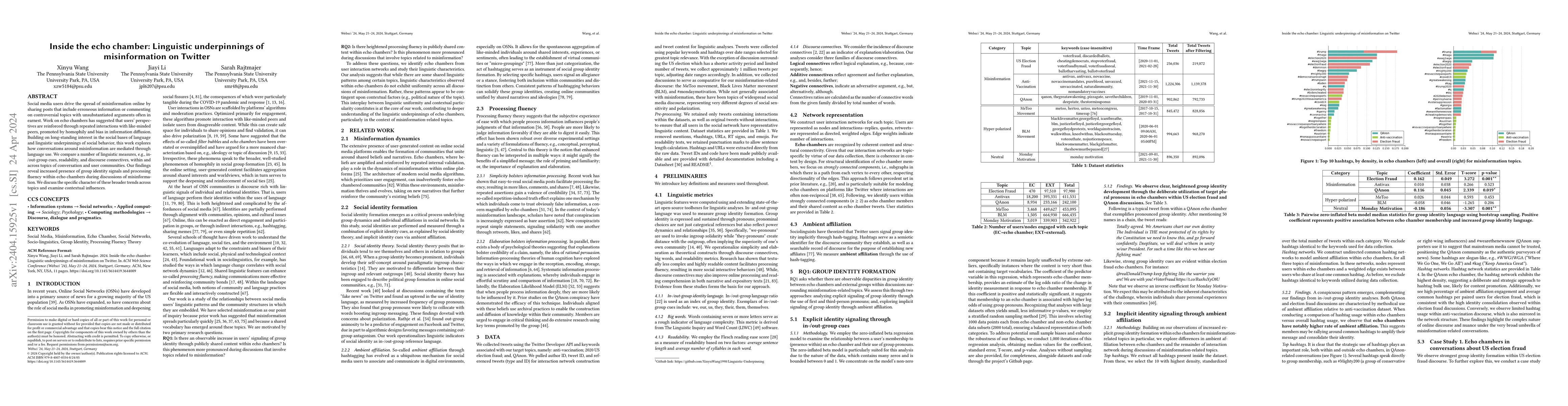 Thumbnail for Inside the echo chamber: Linguistic underpinnings of misinformation on
  Twitter