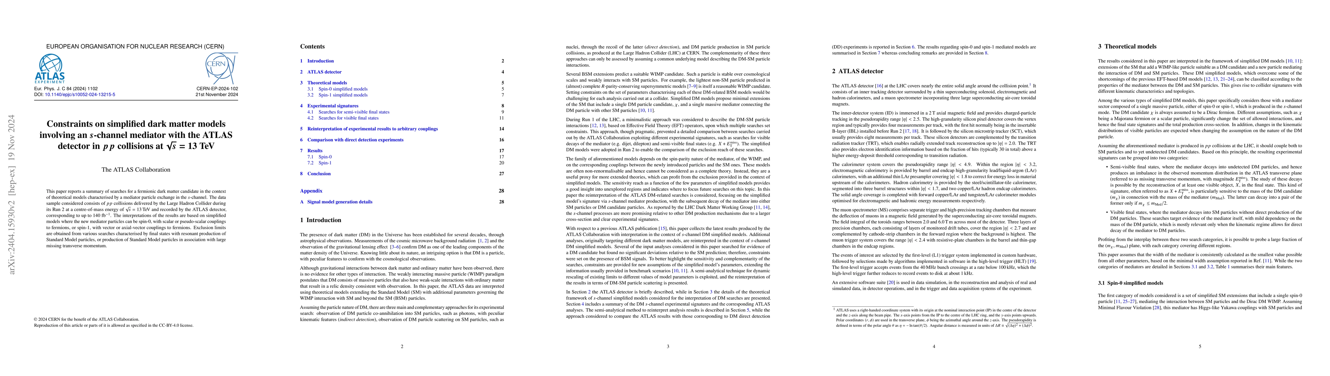 Thumbnail for Constraints on dark matter models involving an $s$-channel mediator with
  the ATLAS detector in $pp$ collisions at $\sqrt{s} = 13$ TeV