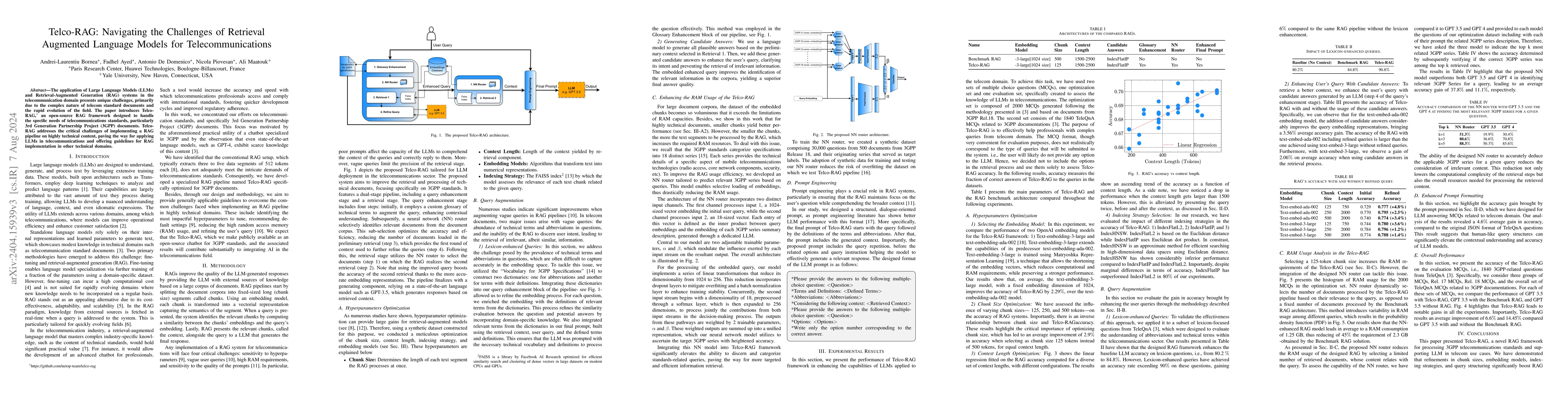 Thumbnail for Telco-RAG: Navigating the Challenges of Retrieval-Augmented Language
  Models for Telecommunications