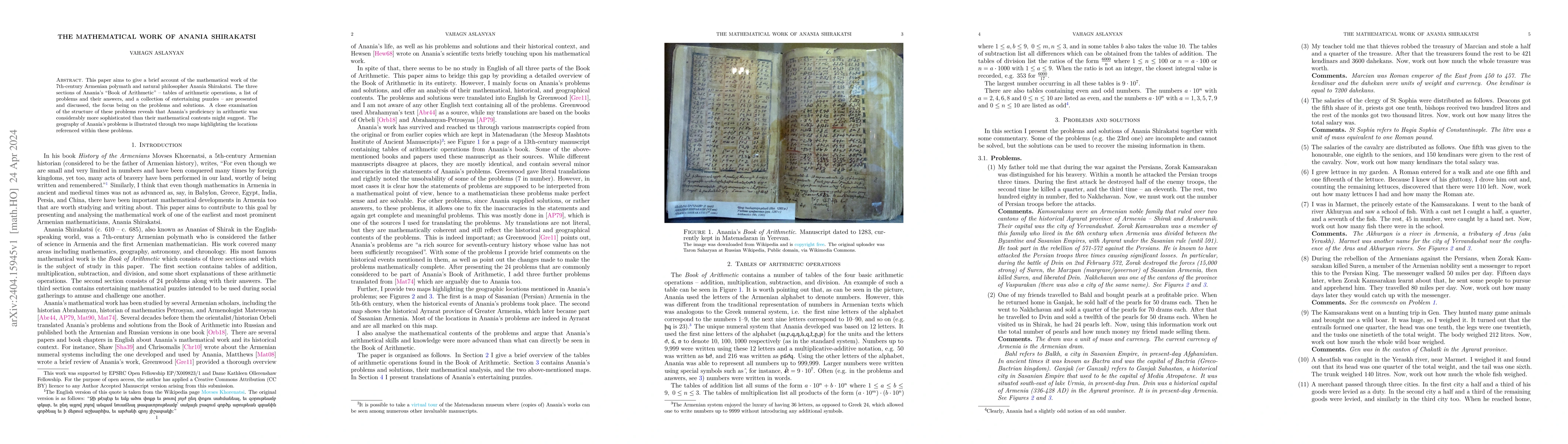 Thumbnail for The mathematical work of Anania Shirakatsi