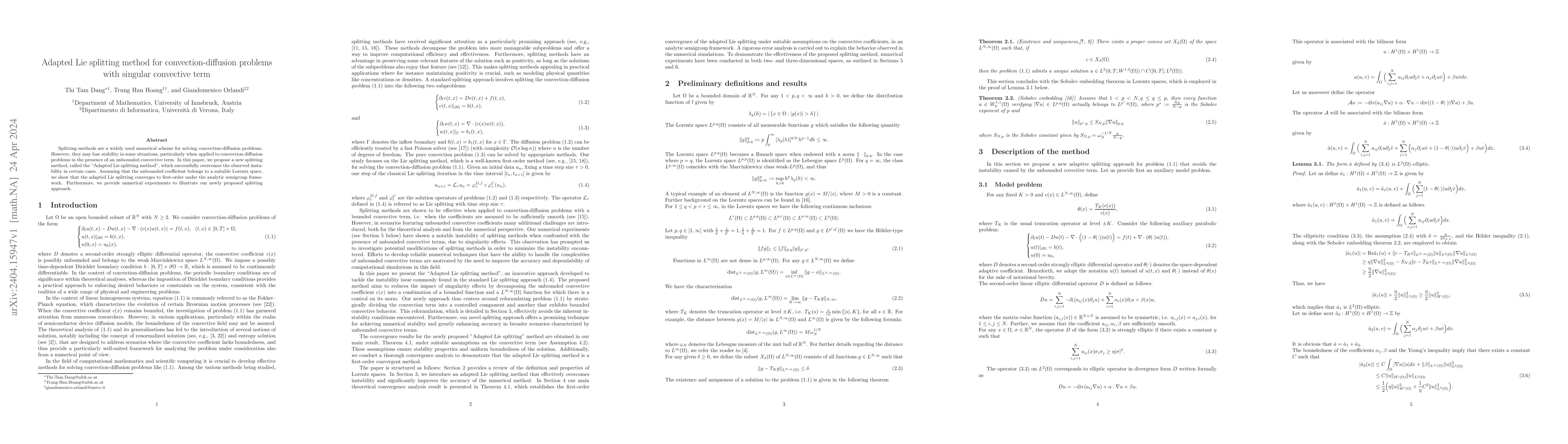 Thumbnail for Adapted Lie splitting method for convection-diffusion problems with
  singular convective term