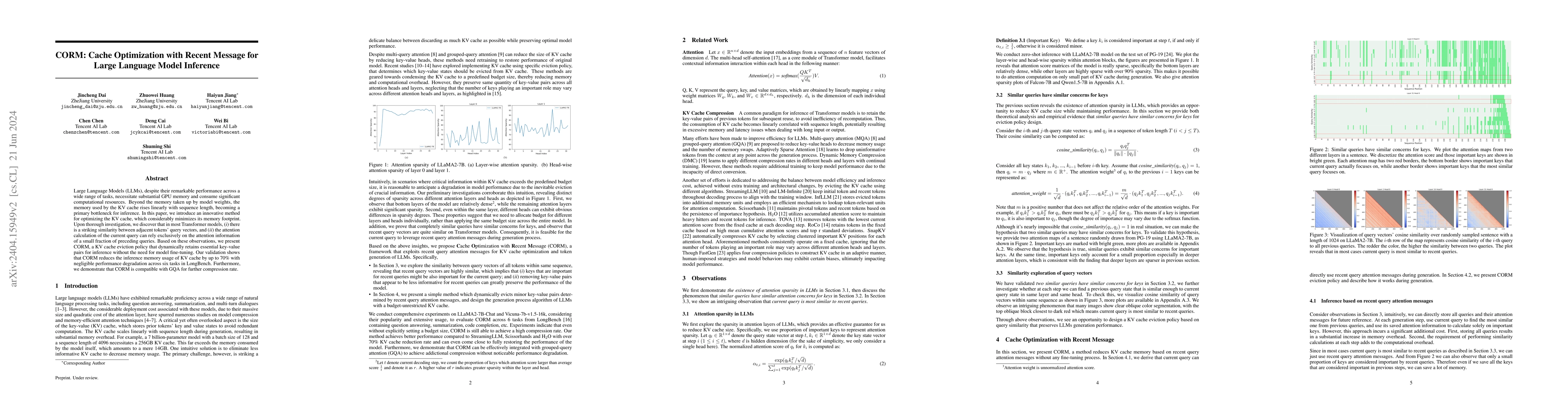 Thumbnail for CORM: Cache Optimization with Recent Message for Large Language Model
  Inference