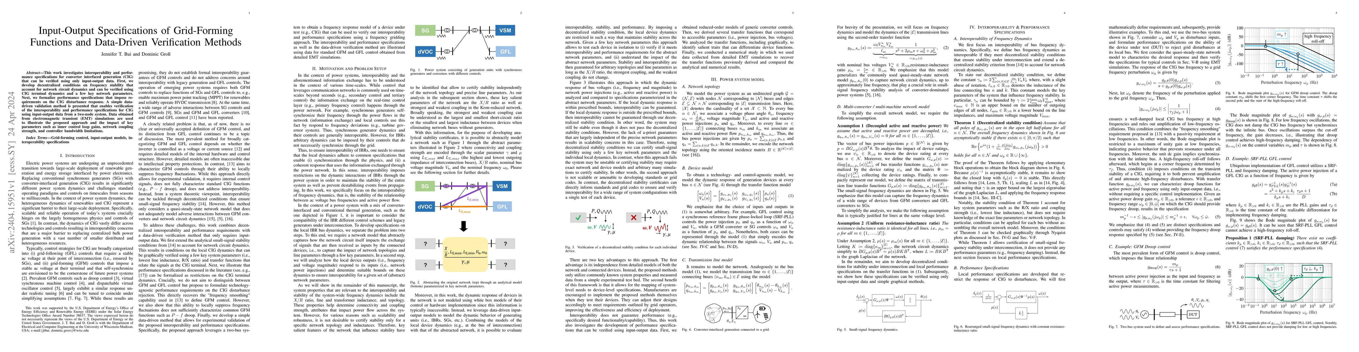 Thumbnail for Input-Output Specifications of Grid-Forming Functions and Data-Driven
  Verification Methods