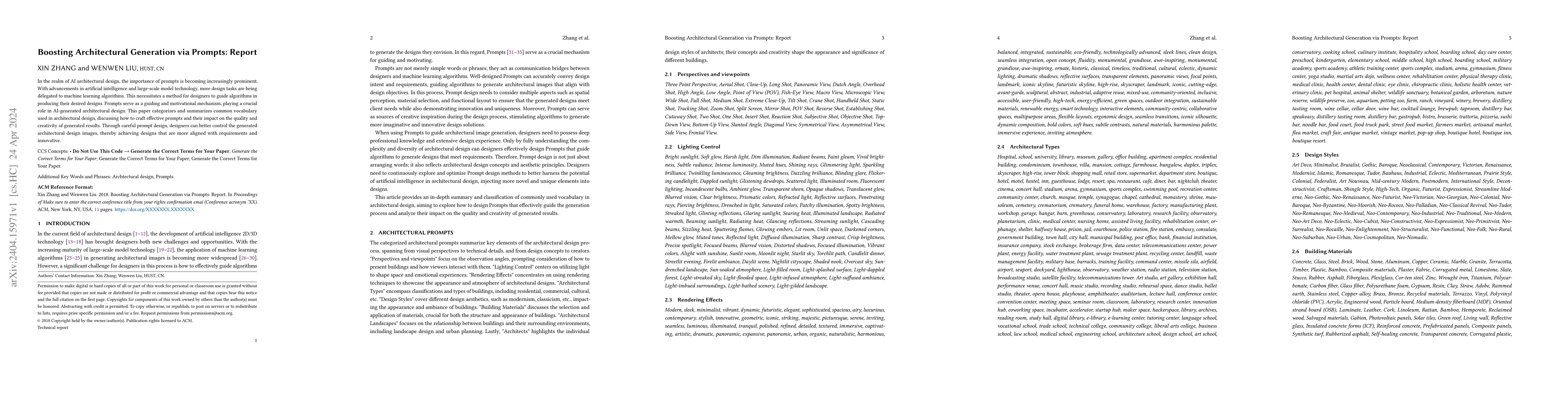 Thumbnail for Boosting Architectural Generation via Prompts: Report