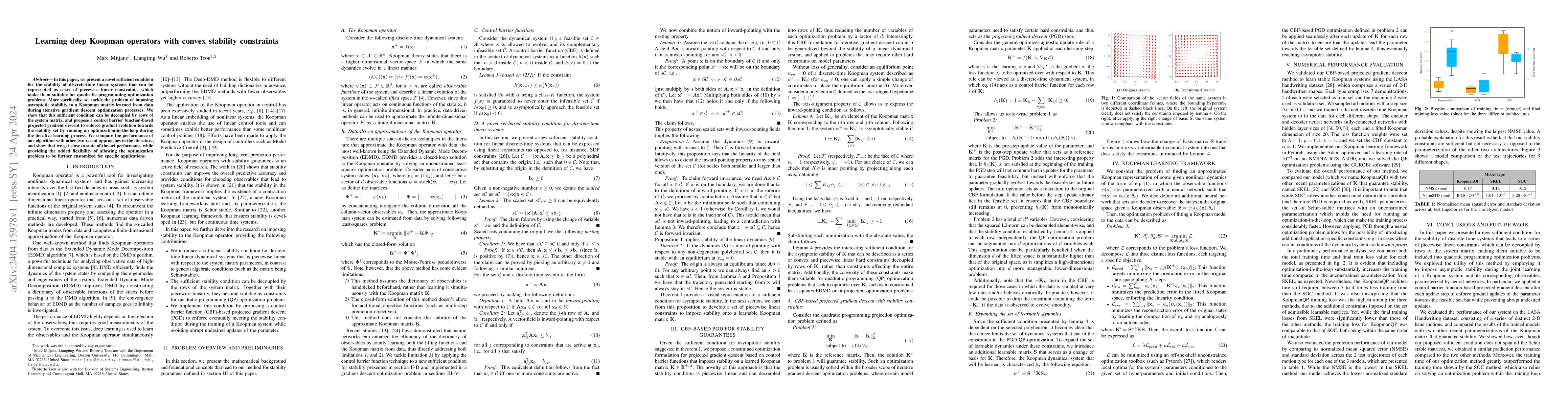 Thumbnail for Learning deep Koopman operators with convex stability constraints