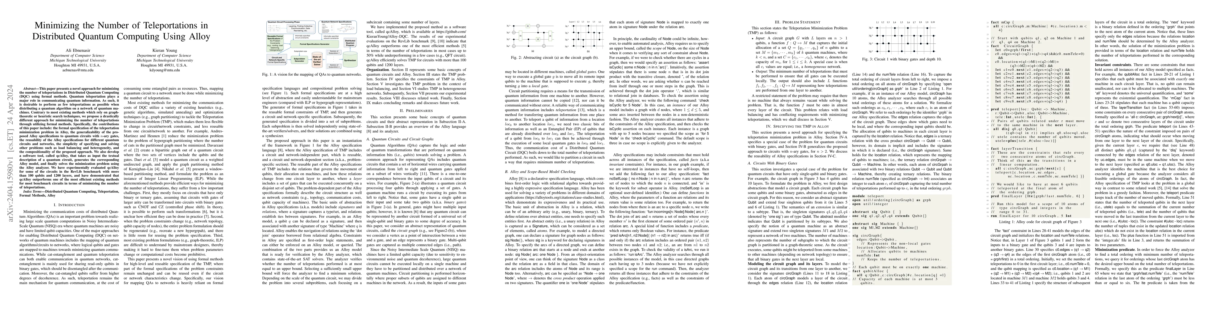 Thumbnail for Minimizing the Number of Teleportations in Distributed Quantum Computing
  Using Alloy