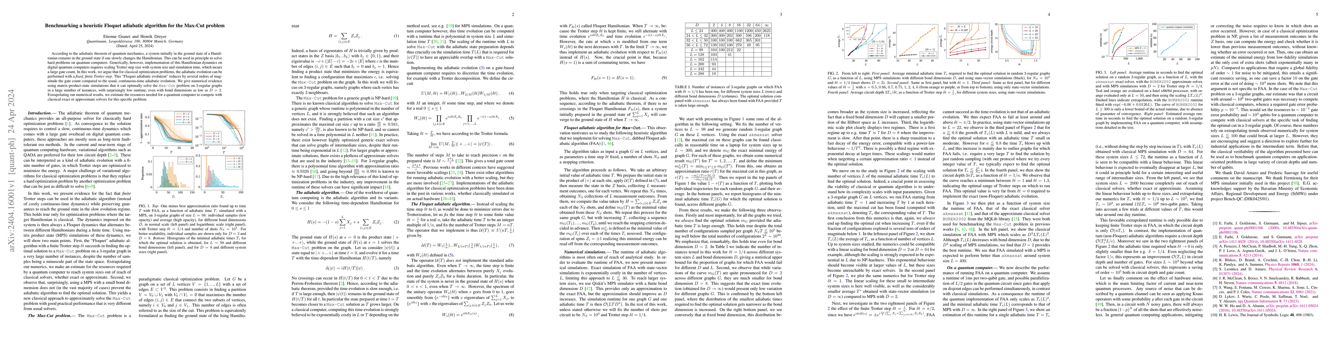 Thumbnail for Benchmarking a heuristic Floquet adiabatic algorithm for the Max-Cut
  problem
