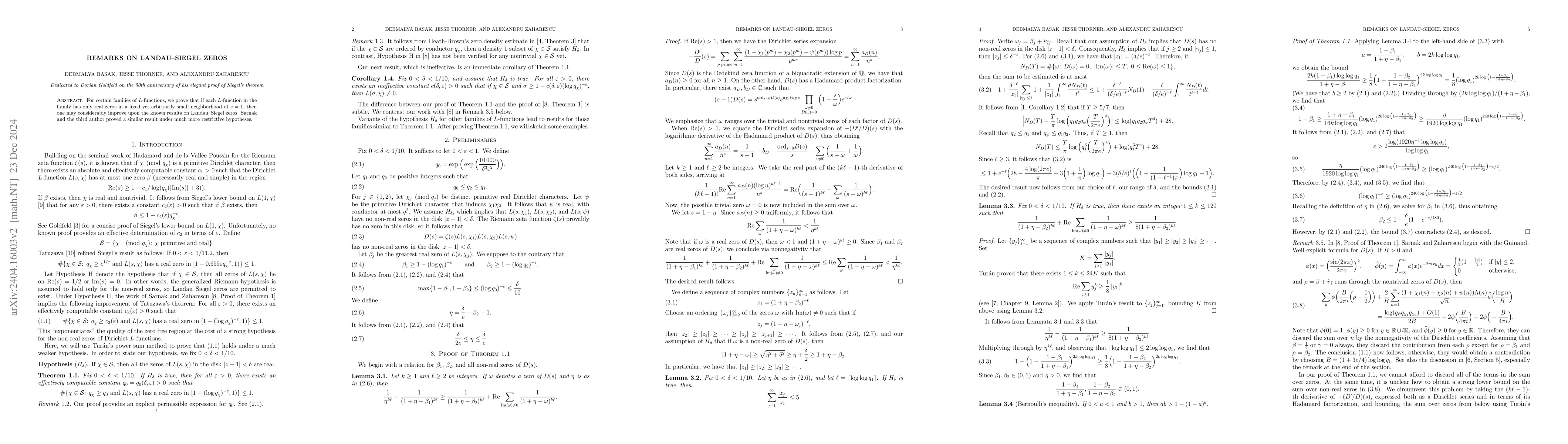 Thumbnail for Remarks on Landau-Siegel zeros