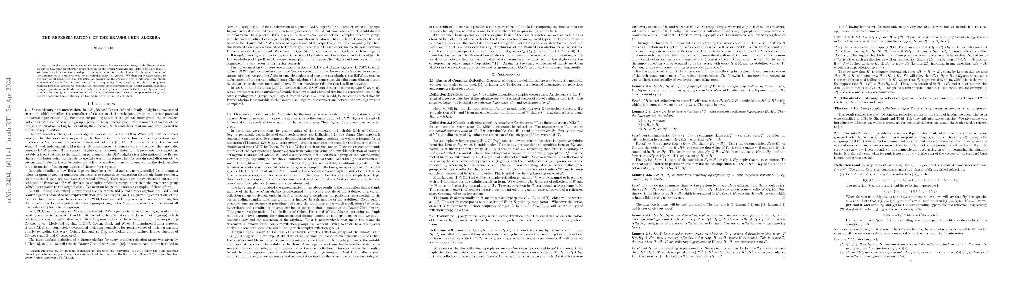 Thumbnail for The Representations of the Brauer-Chen Algebra
