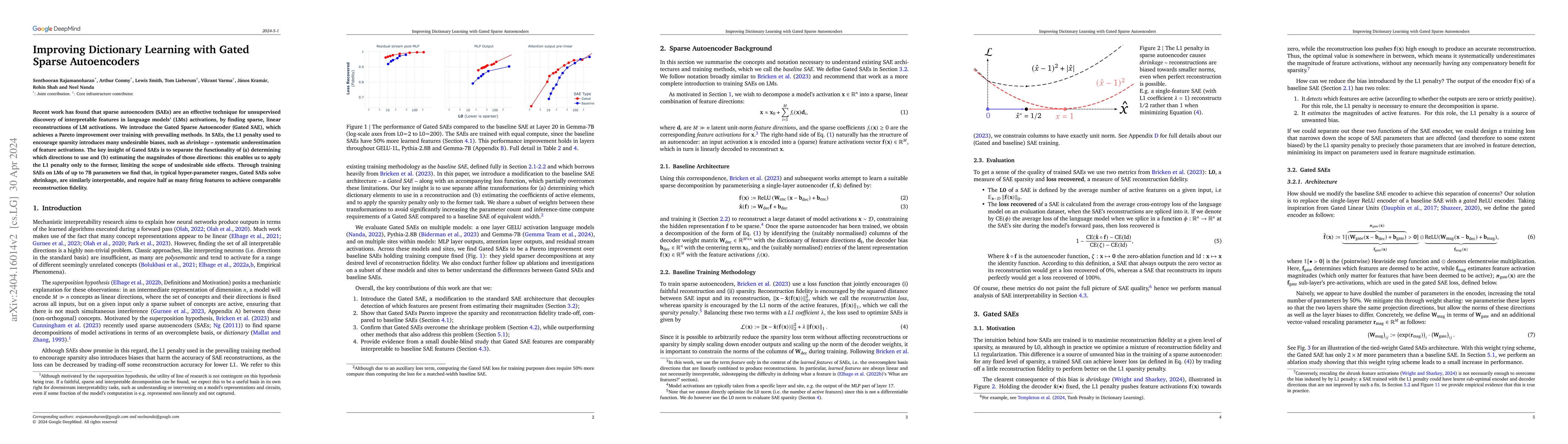 Thumbnail for Improving Dictionary Learning with Gated Sparse Autoencoders