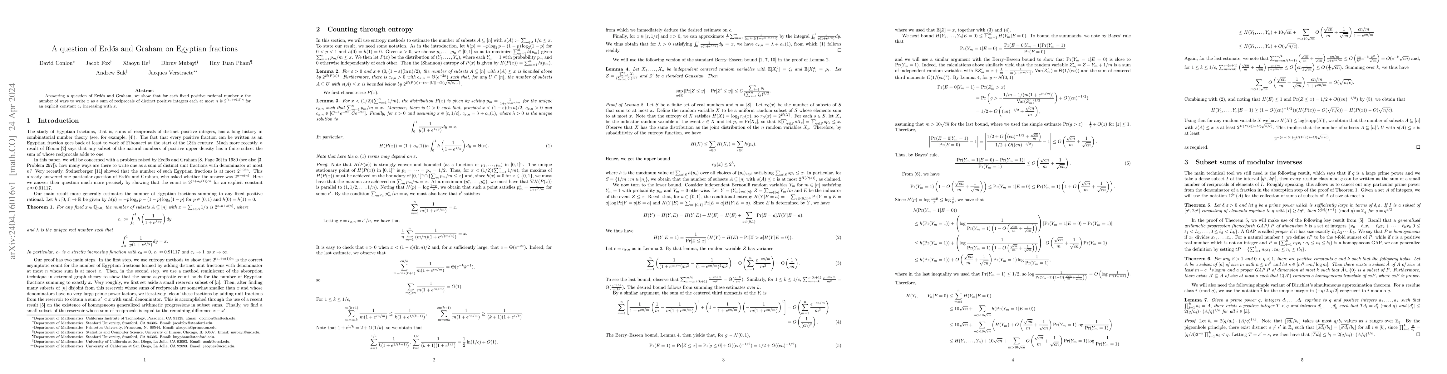 Thumbnail for A question of Erd\H{o}s and Graham on Egyptian fractions