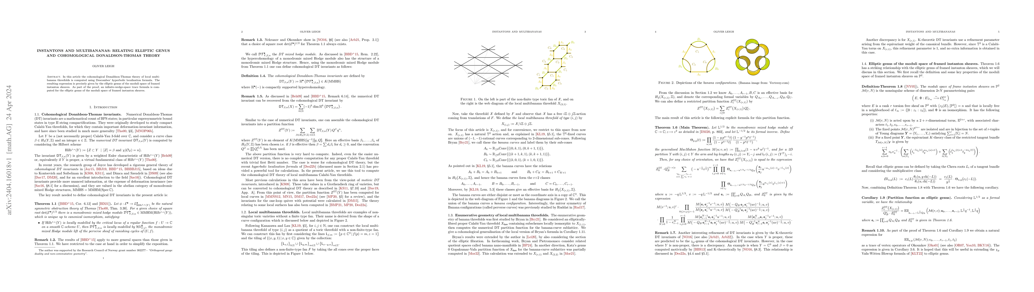 Thumbnail for Instantons and multibananas: Relating elliptic genus and cohomological
  Donaldson-Thomas theory