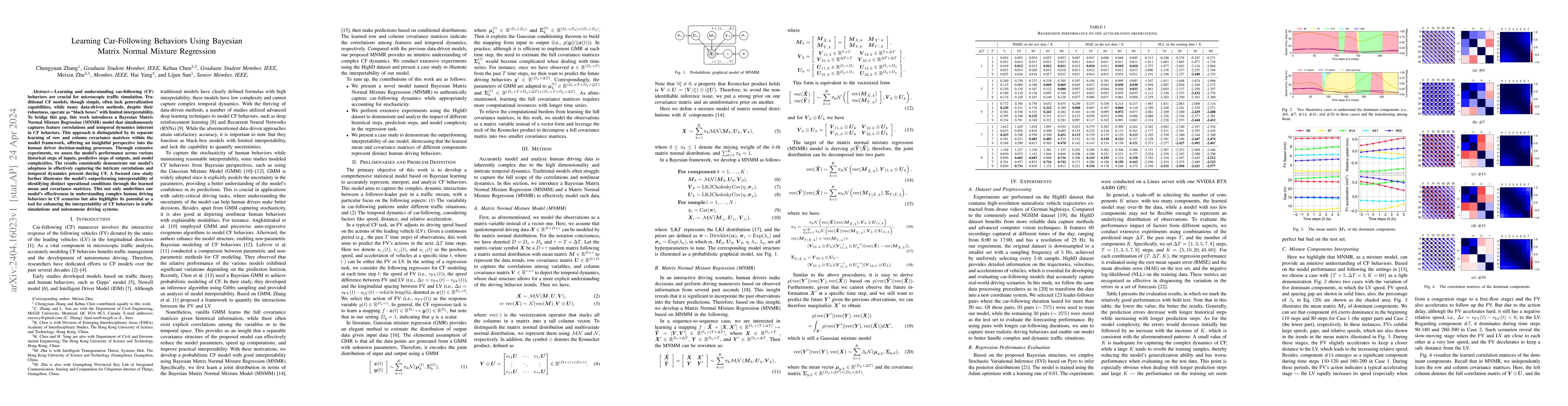 Thumbnail for Learning Car-Following Behaviors Using Bayesian Matrix Normal Mixture
  Regression