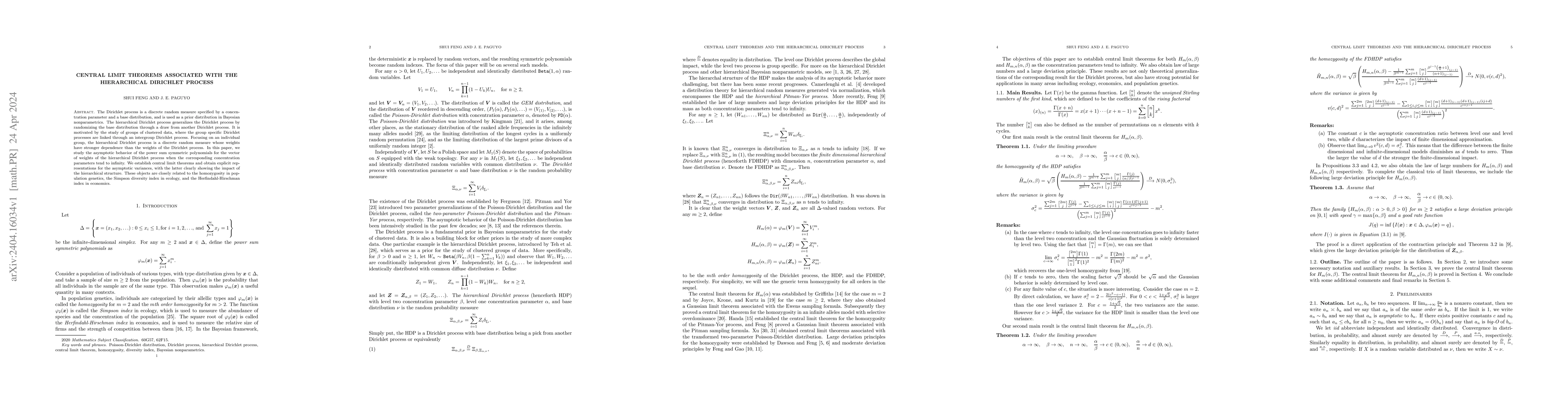 Thumbnail for Central limit theorems associated with the hierarchical Dirichlet
  process
