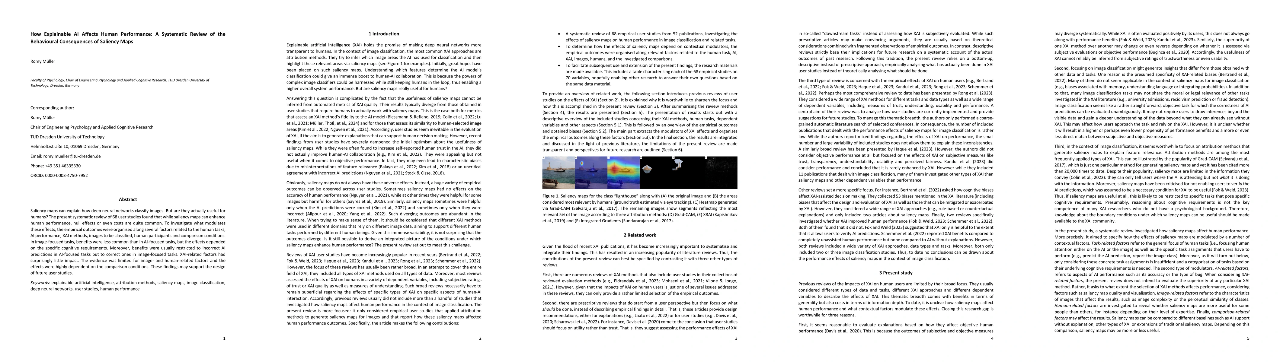 Thumbnail for How explainable AI affects human performance: A systematic review of the
  behavioural consequences of saliency maps
