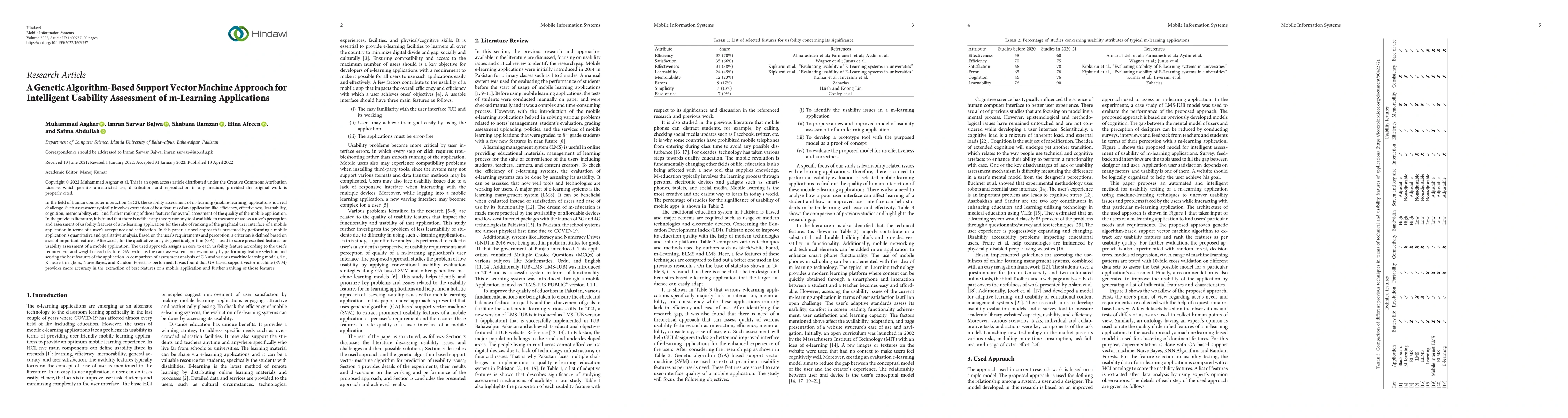 Thumbnail for A Genetic Algorithm-Based Support Vector Machine Approach for
  Intelligent Usability Assessment of m-Learning Applications