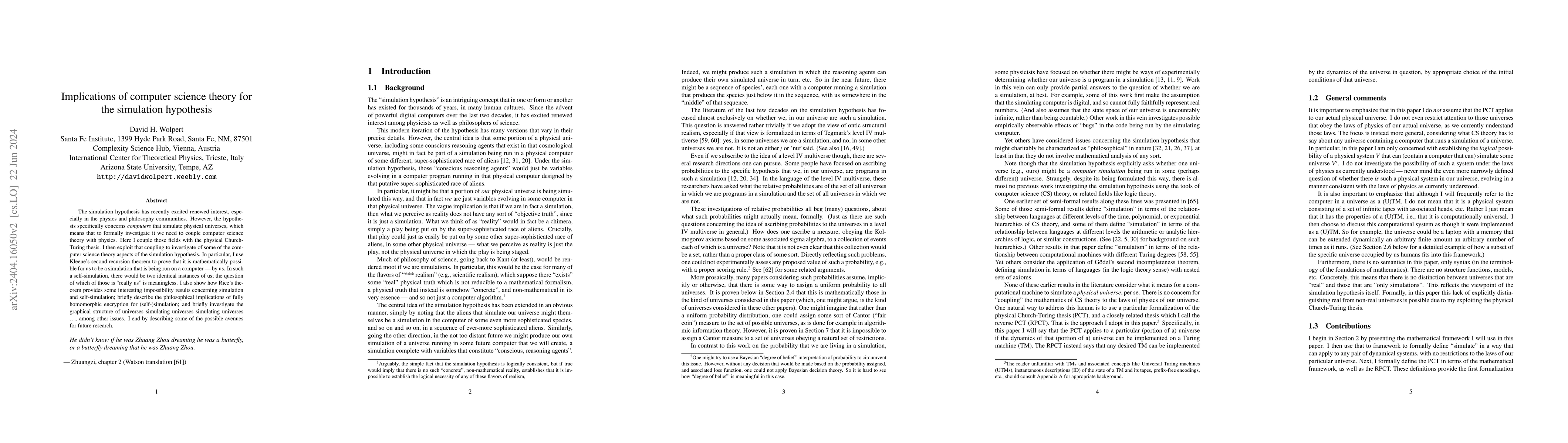 Thumbnail for Implications of computer science theory for the simulation hypothesis