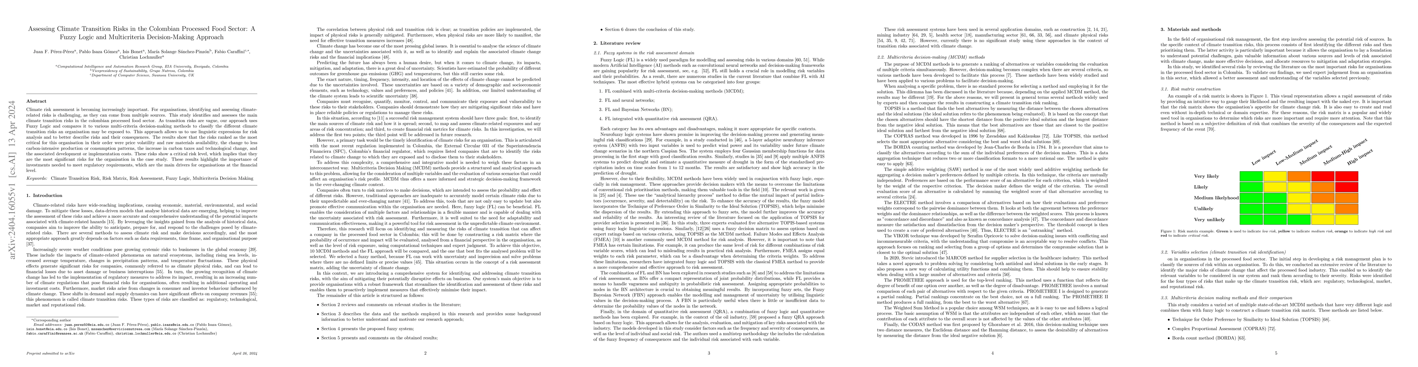 Thumbnail for Assessing Climate Transition Risks in the Colombian Processed Food
  Sector: A Fuzzy Logic and Multicriteria Decision-Making Approach