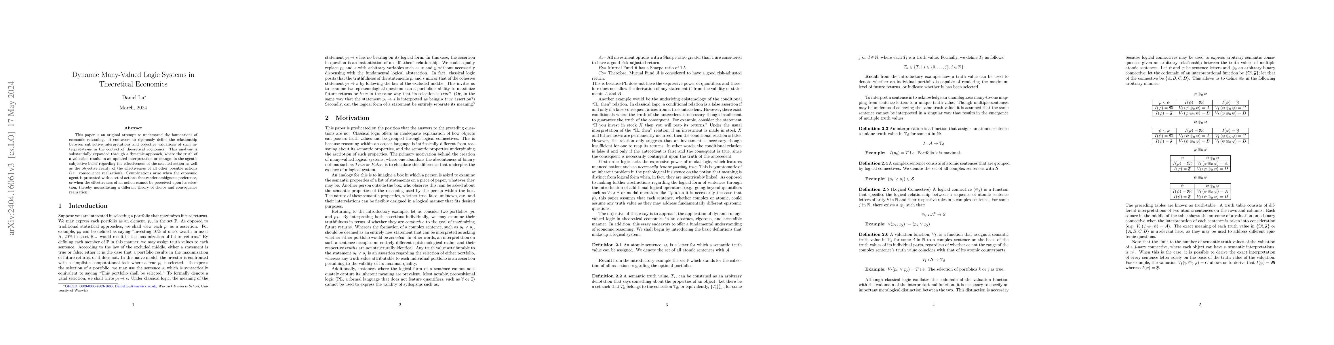 Thumbnail for Dynamic Many Valued Logic Systems in Theoretical Economics