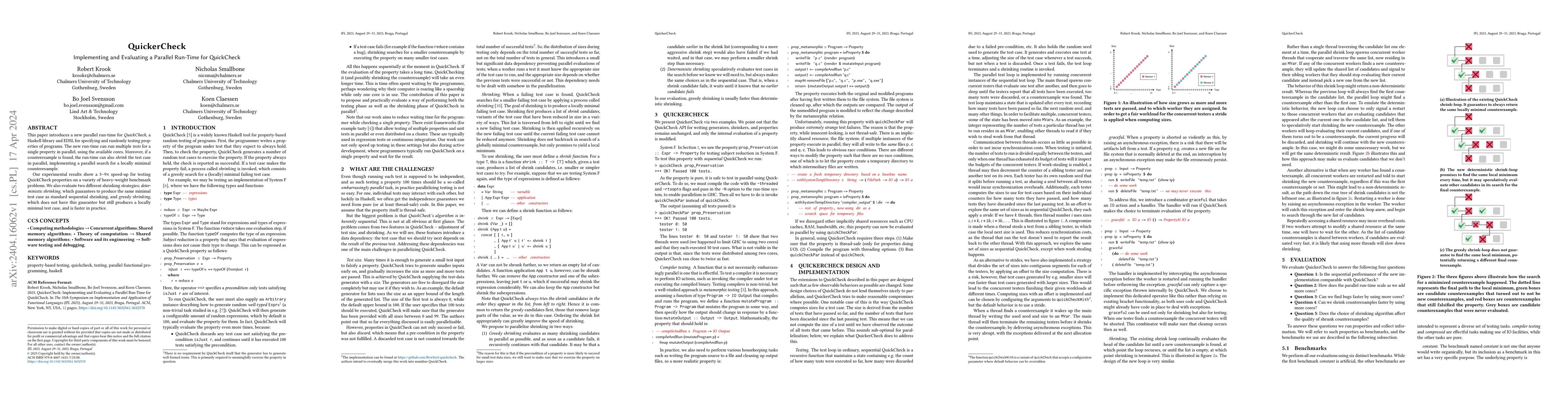 Thumbnail for QuickerCheck: Implementing and Evaluating a Parallel Run-Time for
  QuickCheck