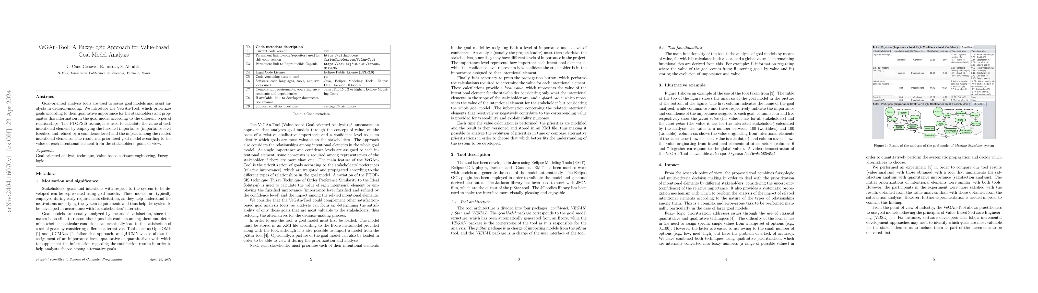 Thumbnail for VeGAn-Tool: A Fuzzy-logic Approach for Value-based Goal Model Analysis