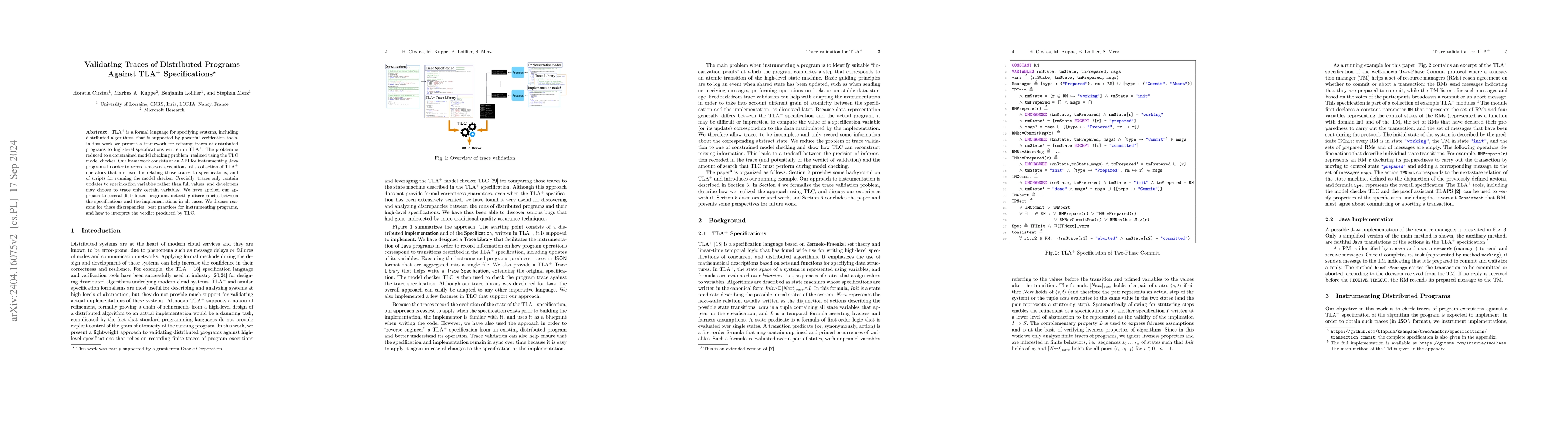 Thumbnail for Validating Traces of Distributed Programs Against TLA+ Specifications